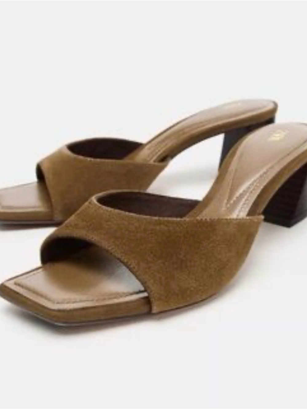 Zara Brown Suede Open-Toe Block Heel Mules